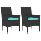 vidaXL Patio Chairs with Cushions 2 pcs Black Poly Rattan