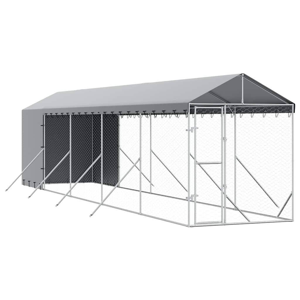 vidaXL Outdoor Dog Kennel with Roof Silver 2x10x2.5 m Galvanised Steel