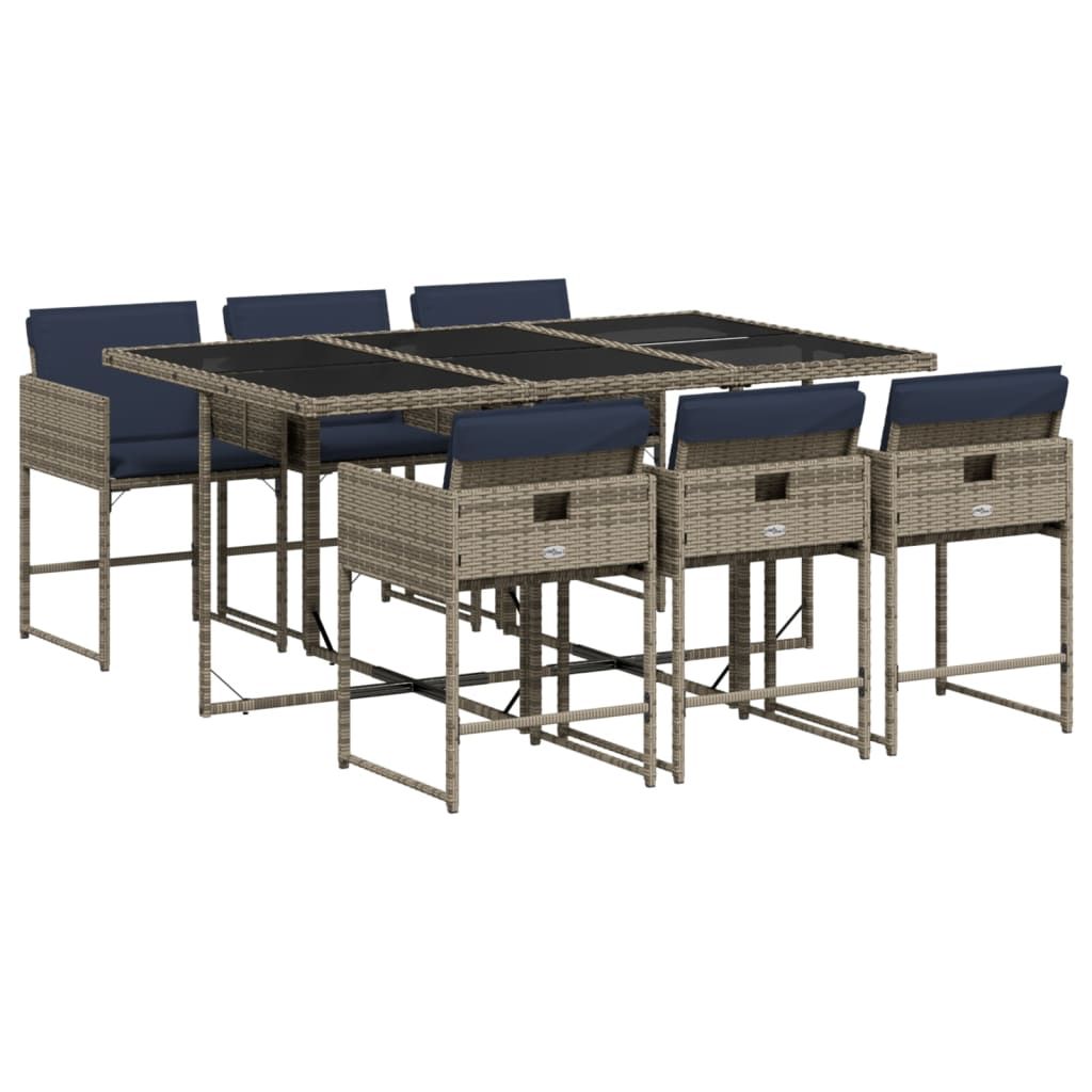 vidaXL 7 Piece Garden Dining Set with Cushions Grey Poly Rattan