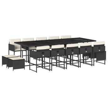 vidaXL 15 Piece Patio Dining Set with Cushions Black Poly Rattan