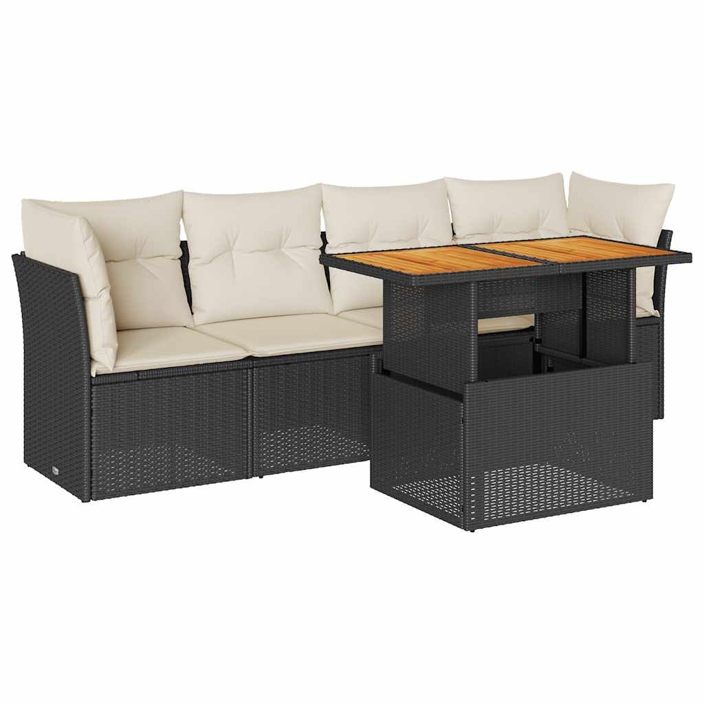 vidaXL 5 Piece Garden Sofa Set with Cushions Black Poly Rattan