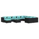 vidaXL 11 Piece Patio Lounge Set with Cushions Poly Rattan Black