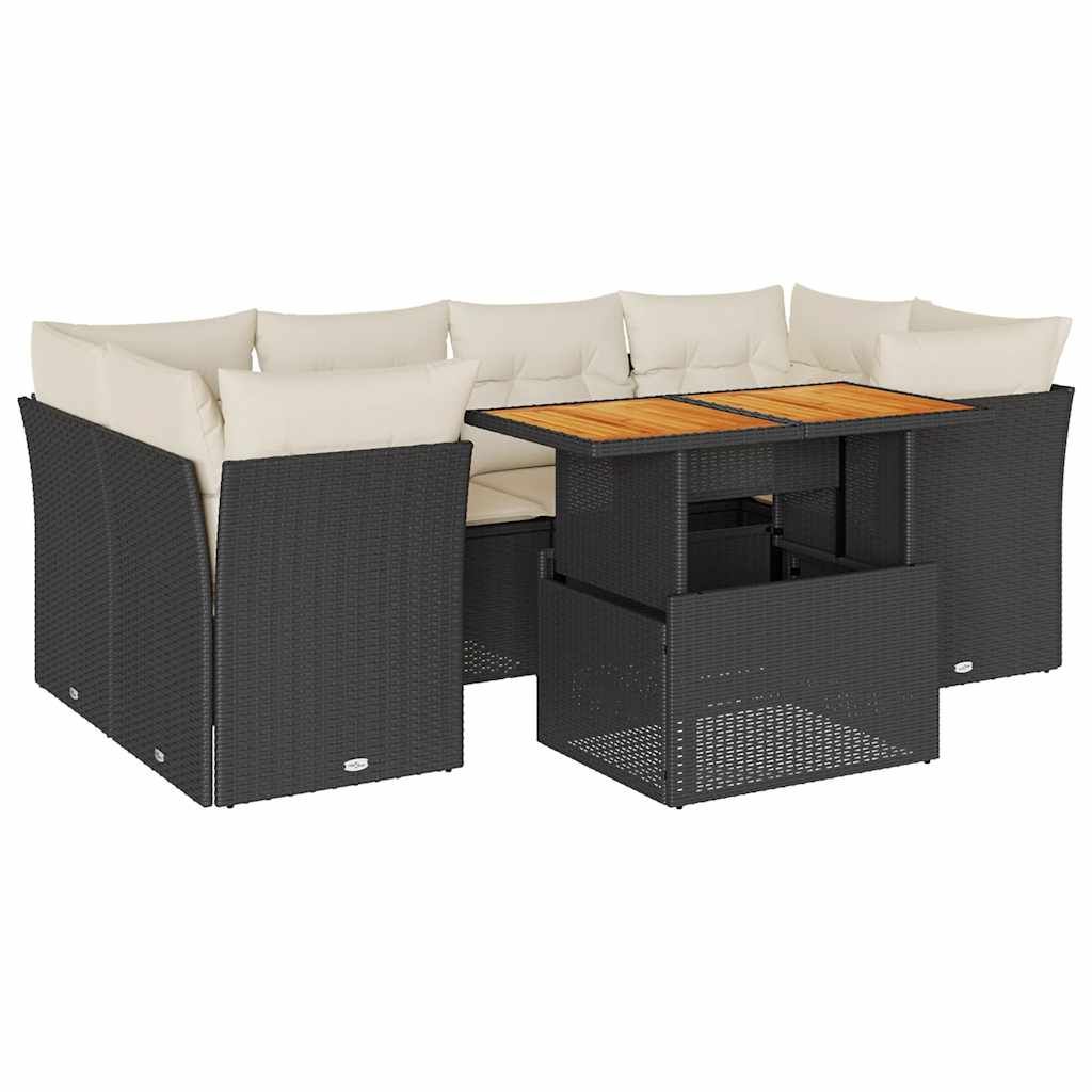 vidaXL 7 Piece Garden Sofa Set with Cushions Black Poly Rattan
