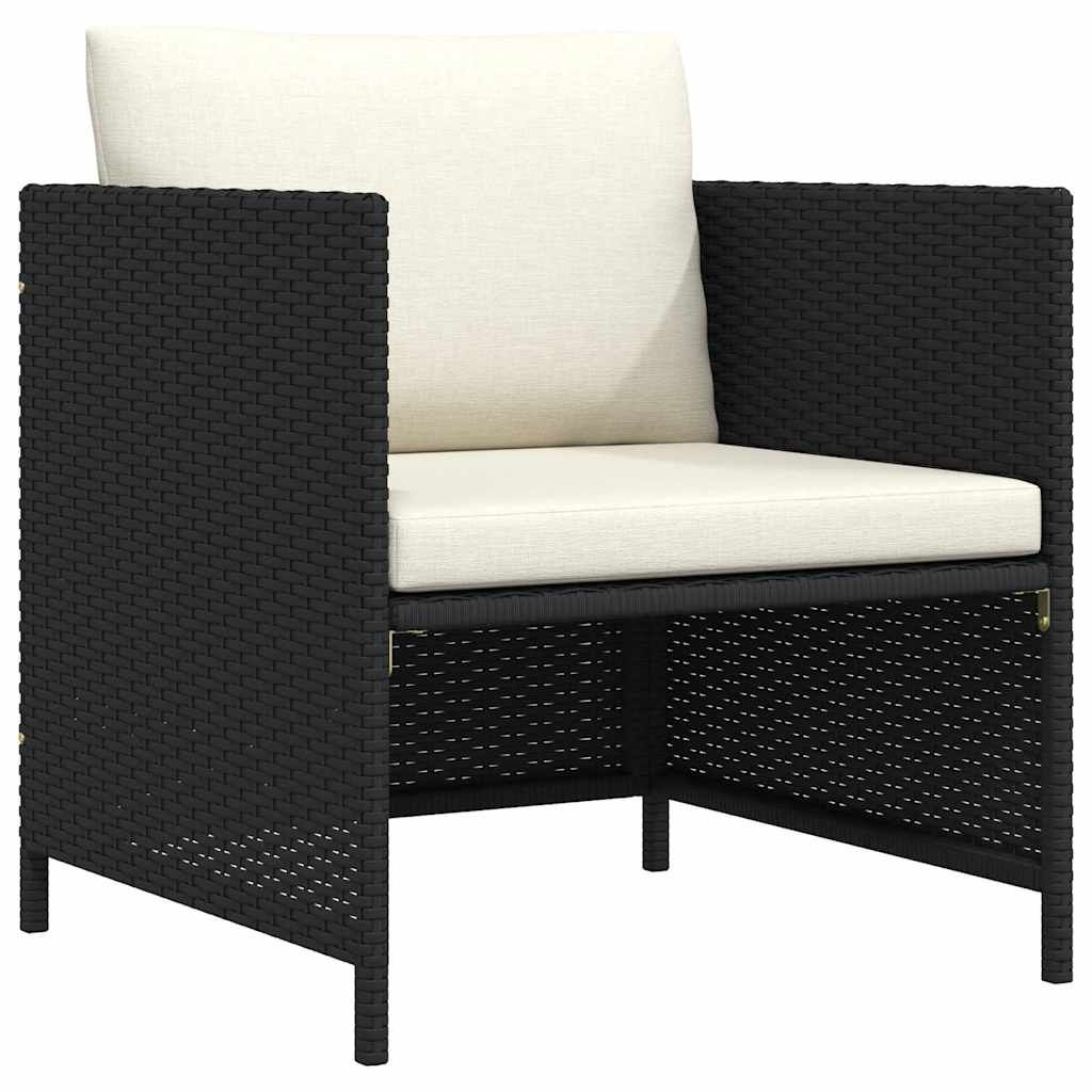 vidaXL Patio Sofa with Cushions Black Poly Rattan