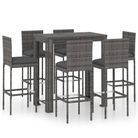 vidaXL 7 Piece Patio Bar Set with Cushions Poly Rattan Gray