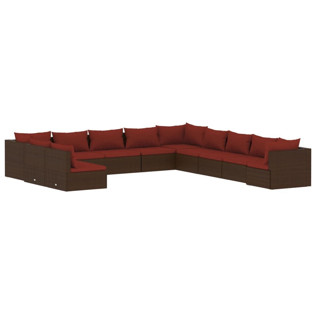 vidaXL 11 Piece Patio Lounge Set with Cushions Brown Poly Rattan