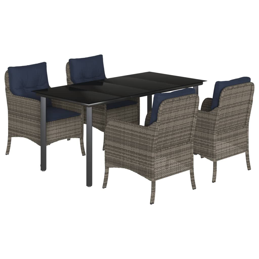 vidaXL 5 Piece Garden Dining Set with Cushions Grey Poly Rattan