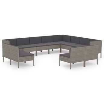 vidaXL 12 Piece Garden Lounge Set with Cushions Poly Rattan Grey