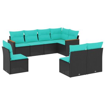 vidaXL 8 Piece Garden Sofa Set with Cushions Black Poly Rattan