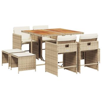 vidaXL 9 Piece Patio Dining Set with Cushions Beige Poly Rattan