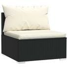 vidaXL Garden Middle Sofa with Cushions Black Poly Rattan