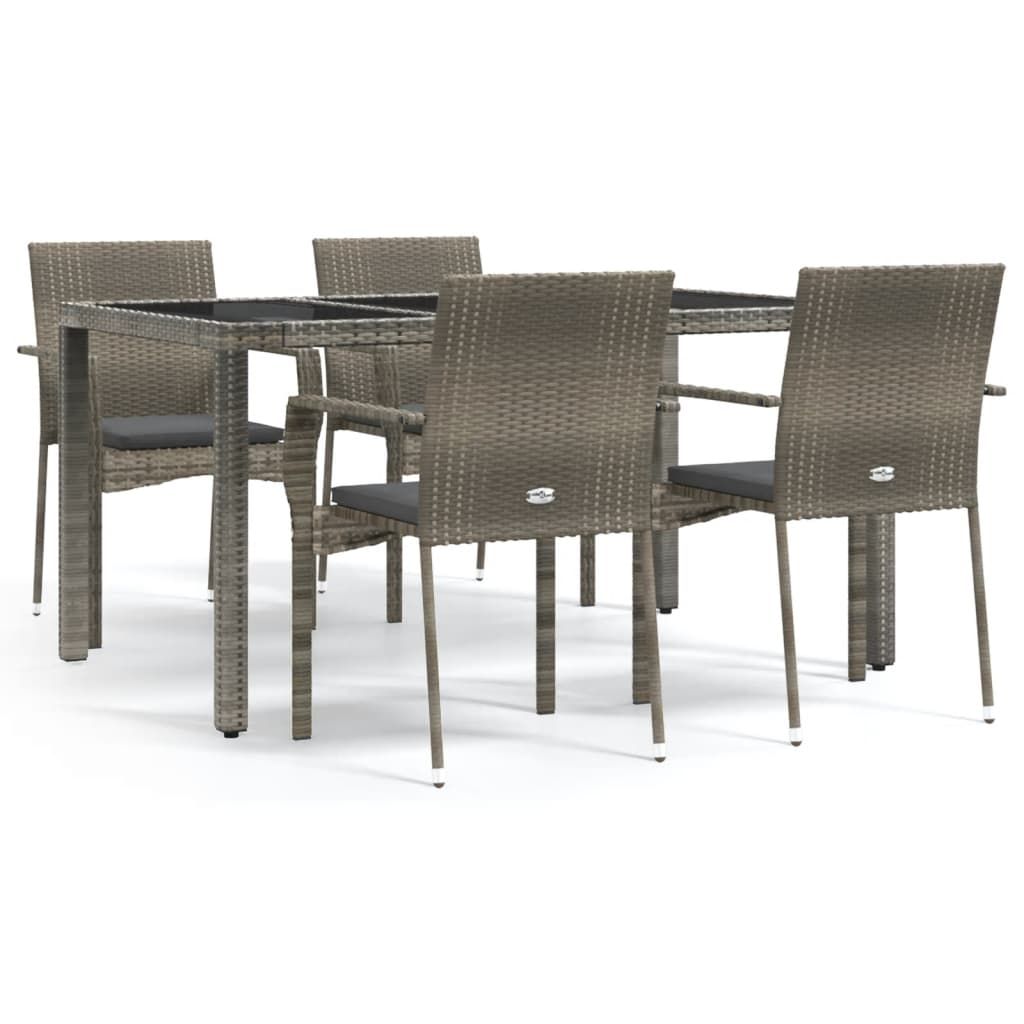 vidaXL 5 Piece Garden Dining Set with Cushions Grey Poly Rattan