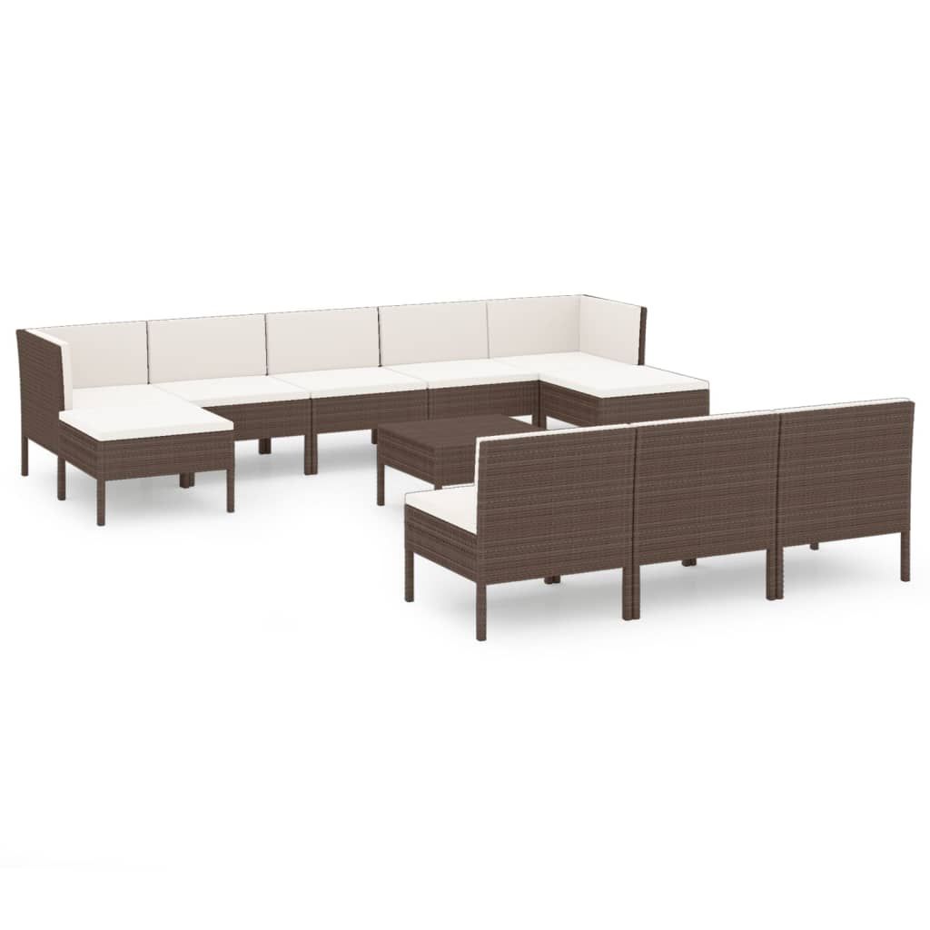 vidaXL 11 Piece Patio Lounge Set with Cushions Poly Rattan Brown