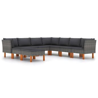 vidaXL 9 Piece Patio Lounge Set with Cushions Poly Rattan Gray