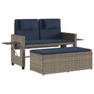 vidaXL Reclining Patio Bench with Cushions Gray Poly Rattan