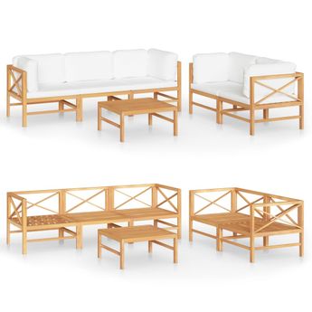 vidaXL 6 Piece Patio Lounge Set with Cream Cushions Solid Teak Wood