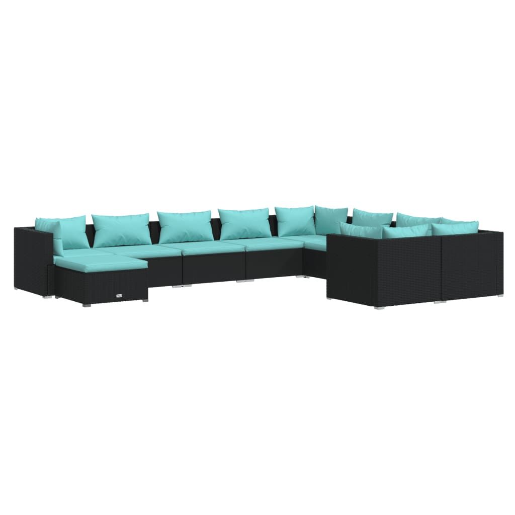 vidaXL 10 Piece Patio Lounge Set with Cushions Poly Rattan Black