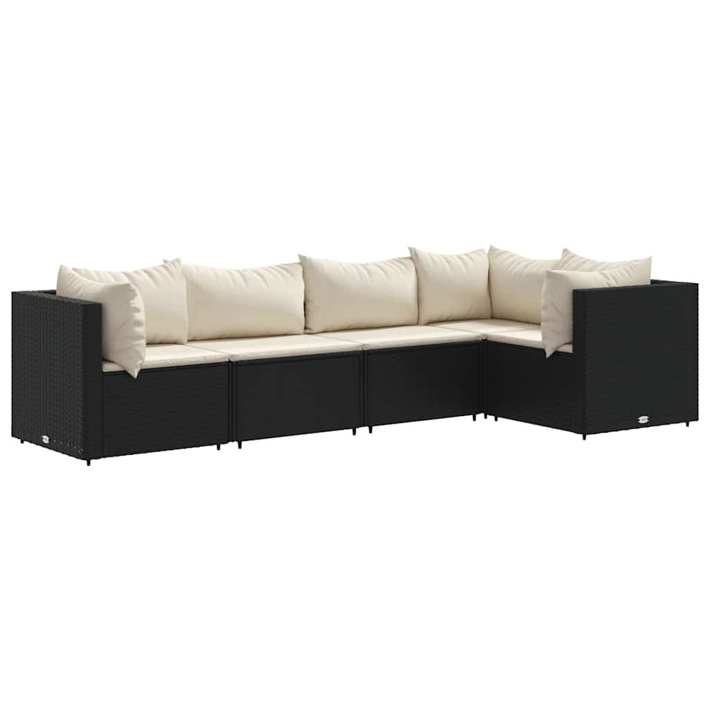 vidaXL 5 Piece Garden Lounge Set with Cushions Black Poly Rattan