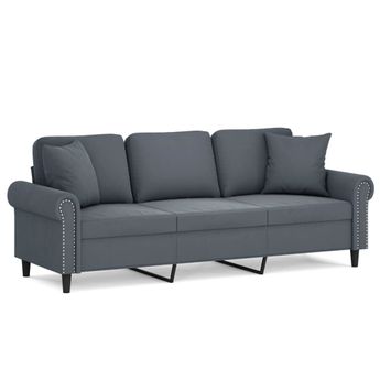 vidaXL 3-Seater Sofa with Throw Pillows Dark Gray 70.9" Velvet