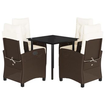 vidaXL 5 Piece Garden Dining Set with Cushions Brown Poly Rattan