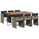 vidaXL 7 Piece Garden Dining Set with Cushions Grey Poly Rattan