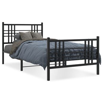 vidaXL Metal Bed Frame without Mattress with Footboard Black 39.4"x78.7"