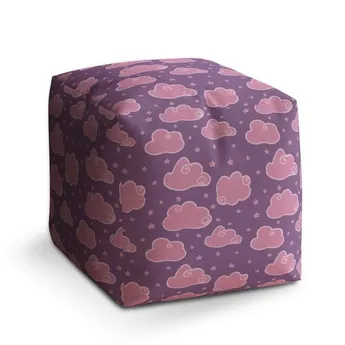 Sablio Taburet Cube Růžové obláčky - 40x40x40 cm