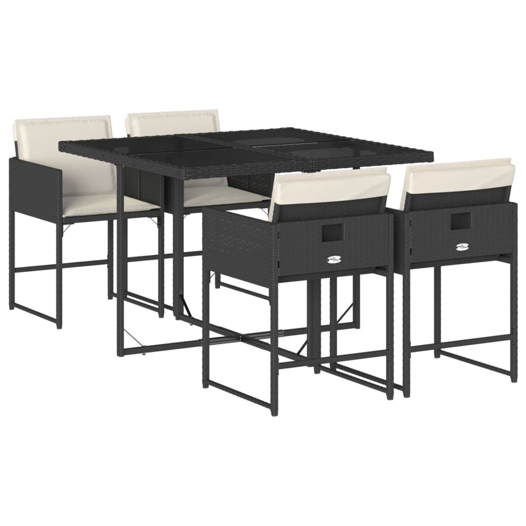 vidaXL 5 Piece Patio Dining Set with Cushions Black Poly Rattan
