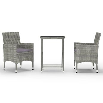 vidaXL 3 Piece Patio Bistro Set Poly Rattan and Tempered Glass Gray