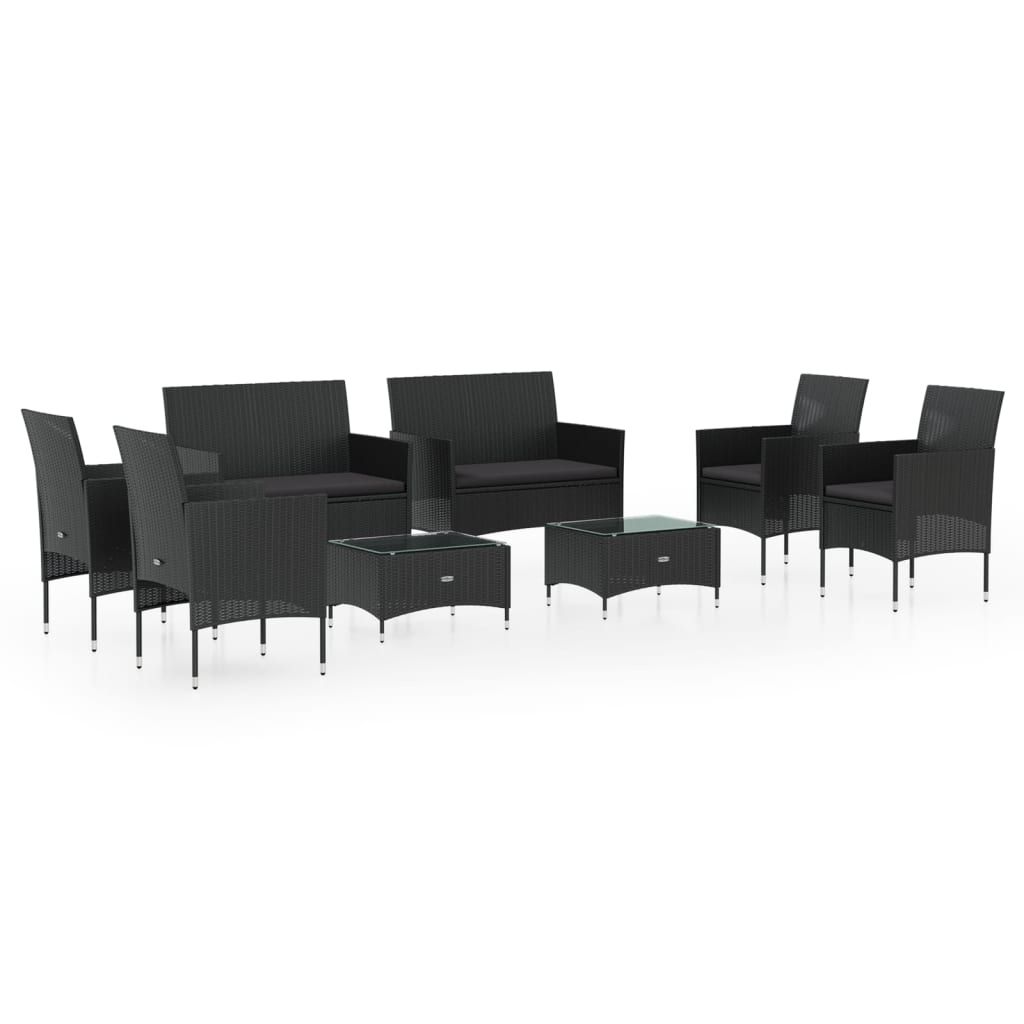 vidaXL 8 Piece Patio Lounge Set with Cushions Poly Rattan Black