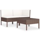 vidaXL 3 Piece Patio Lounge Set with Cushions Poly Rattan Brown