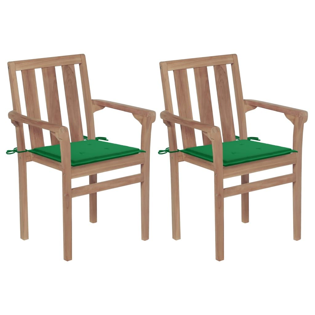 vidaXL Garden Chairs 2 pcs with Green Cushions Solid Teak Wood