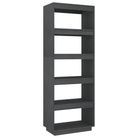 vidaXL Book Cabinet/Room Divider Grey 23.6x13.8x65.7" Solid Wood Pine