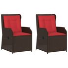 vidaXL Reclining Garden Chairs 2 pcs with Cushions Brown Poly Rattan