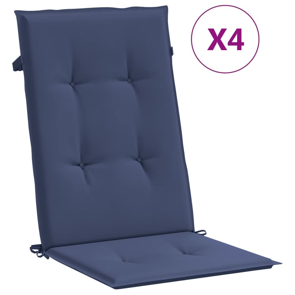 vidaXL Highback Chair Cushions 4 pcs Navy Blue Fabric