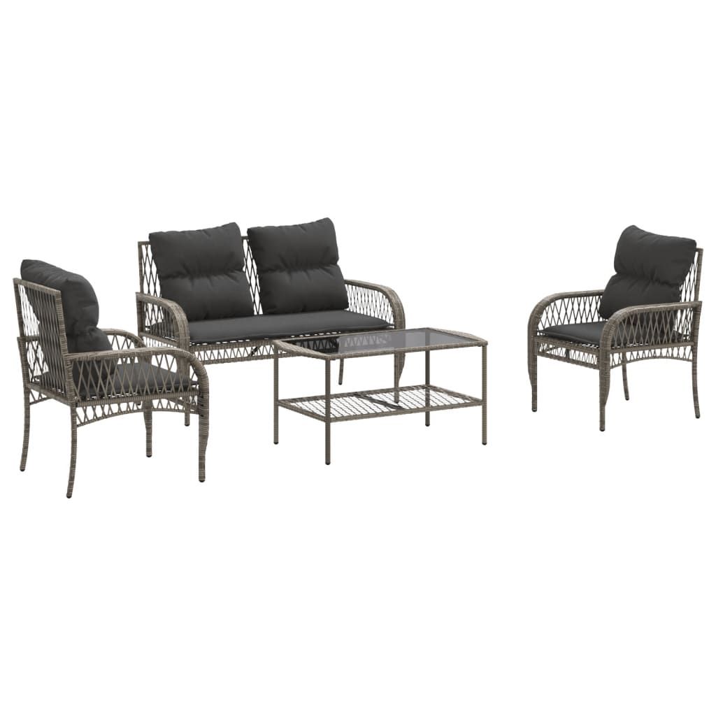 vidaXL 4 Piece Patio Sofa Set with Cushions Gray Poly Rattan