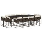 vidaXL 13 Piece Patio Dining Set with Cushions Brown Poly Rattan