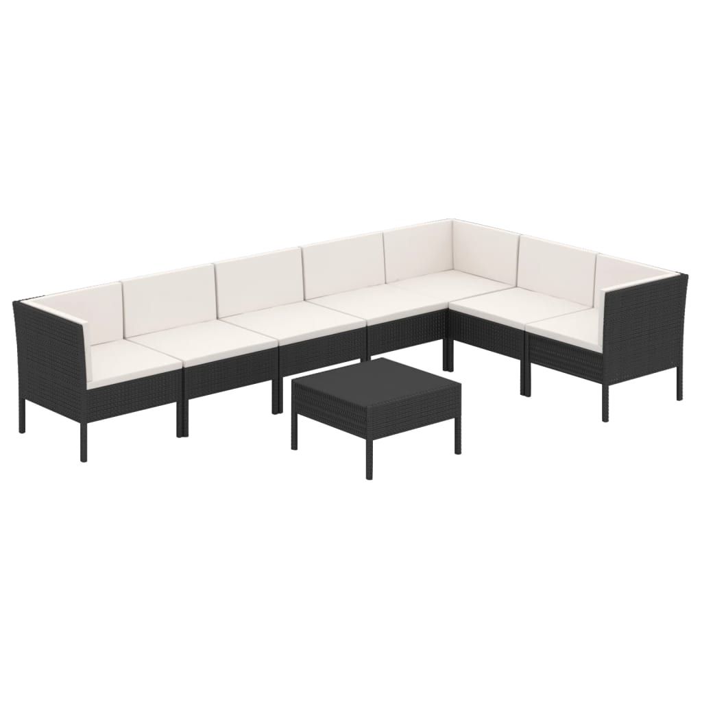 vidaXL 8 Piece Patio Lounge Set with Cushions Poly Rattan Black