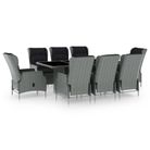 vidaXL 9 Piece Patio Dining Set with Cushions Poly Rattan Light Gray