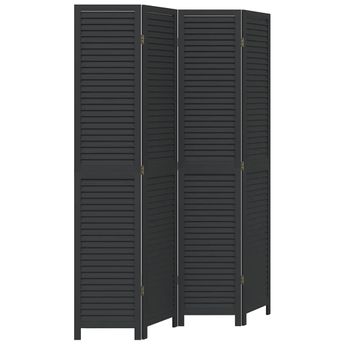 vidaXL Room Divider 4 Panels Black Solid Wood Paulownia