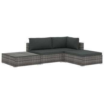 vidaXL 4 Piece Patio Lounge Set with Cushions Poly Rattan Gray