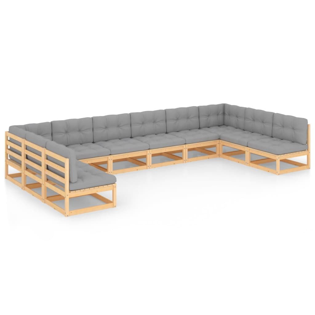 vidaXL 10 Piece Garden Lounge Set with Cushions Solid Wood Pine