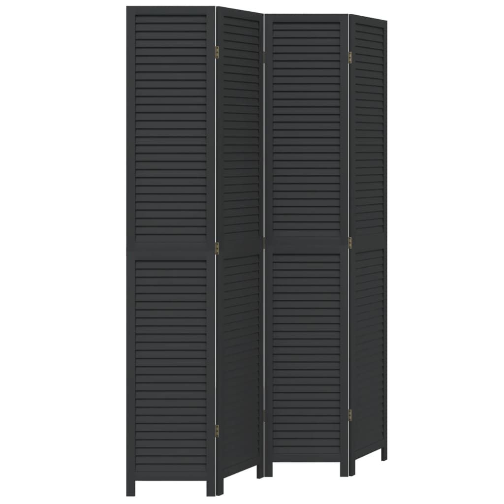 vidaXL Room Divider 4 Panels Black Solid Wood Paulownia