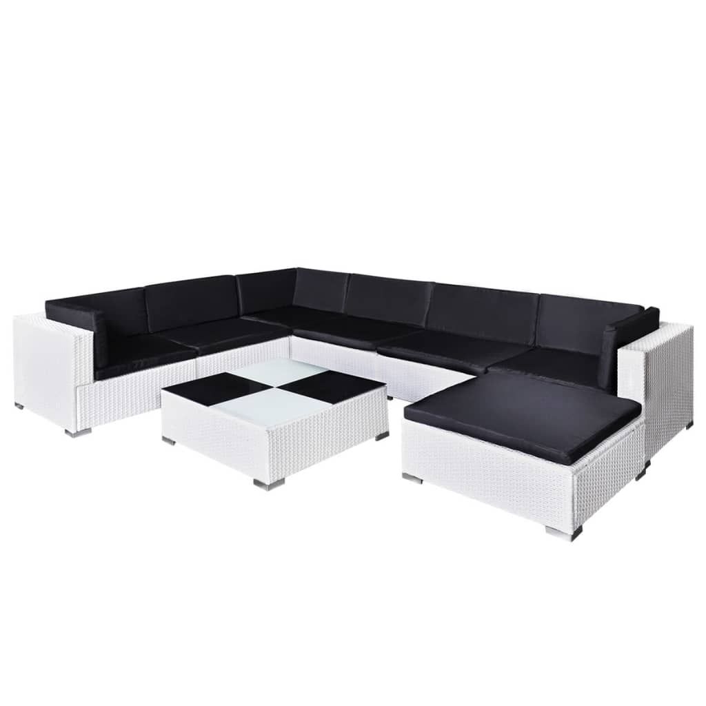 vidaXL 8 Piece Patio Lounge Set with Cushions Poly Rattan White