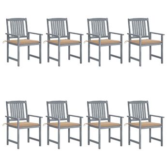 vidaXL Patio Chairs with Cushions 8 pcs Solid Acacia Wood Gray