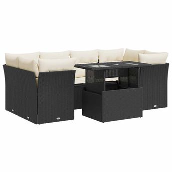vidaXL 7 Piece Garden Sofa Set with Cushions Black Poly Rattan