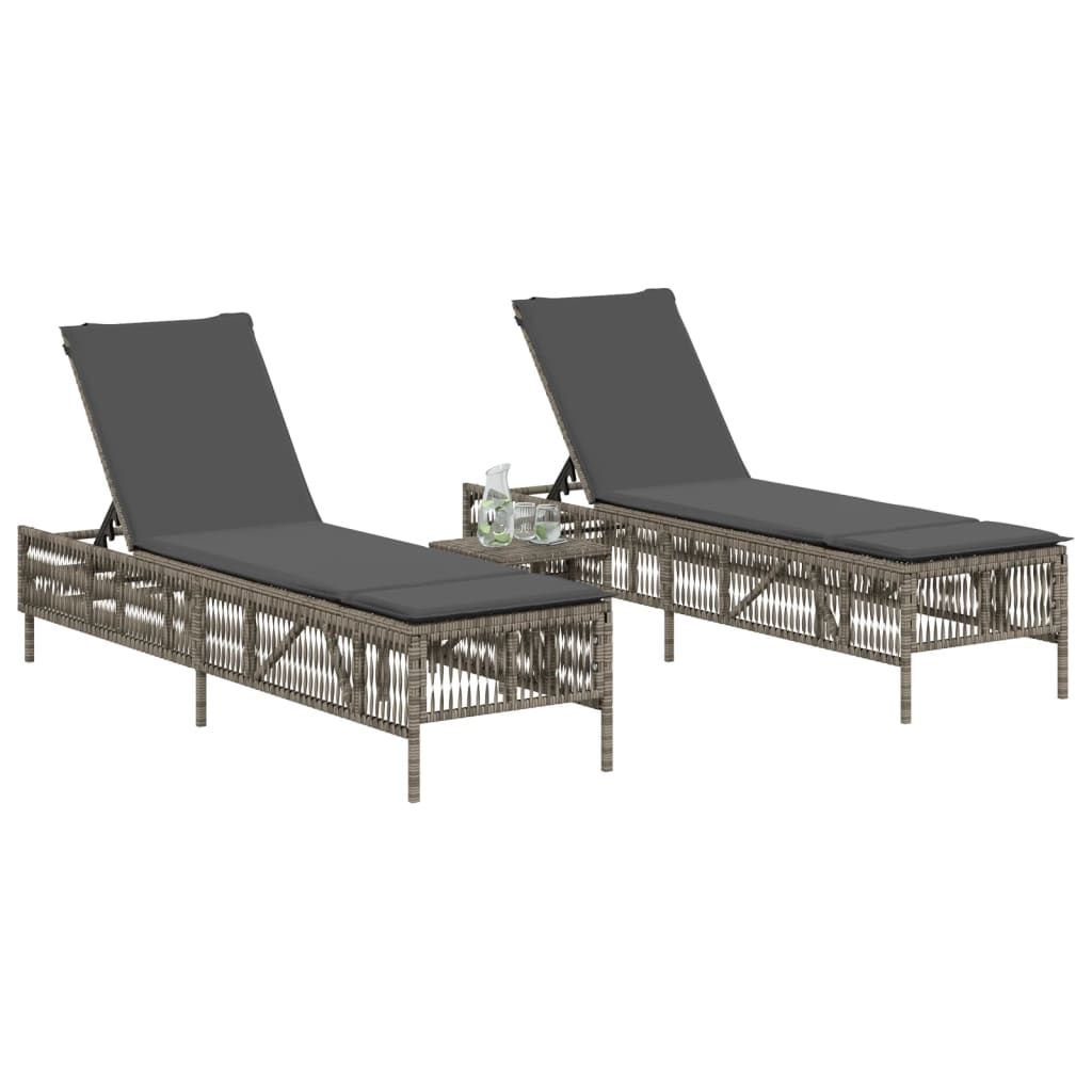 vidaXL Sun Loungers 2 pcs with Table Gray Poly Rattan