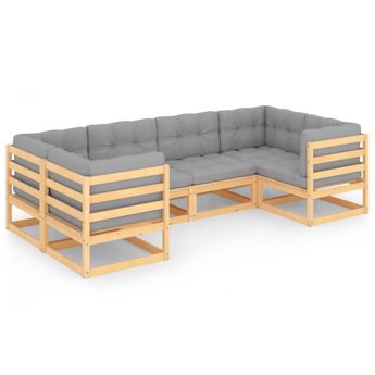 vidaXL 6 Piece Garden Lounge Set with Cushions Solid Wood Pine