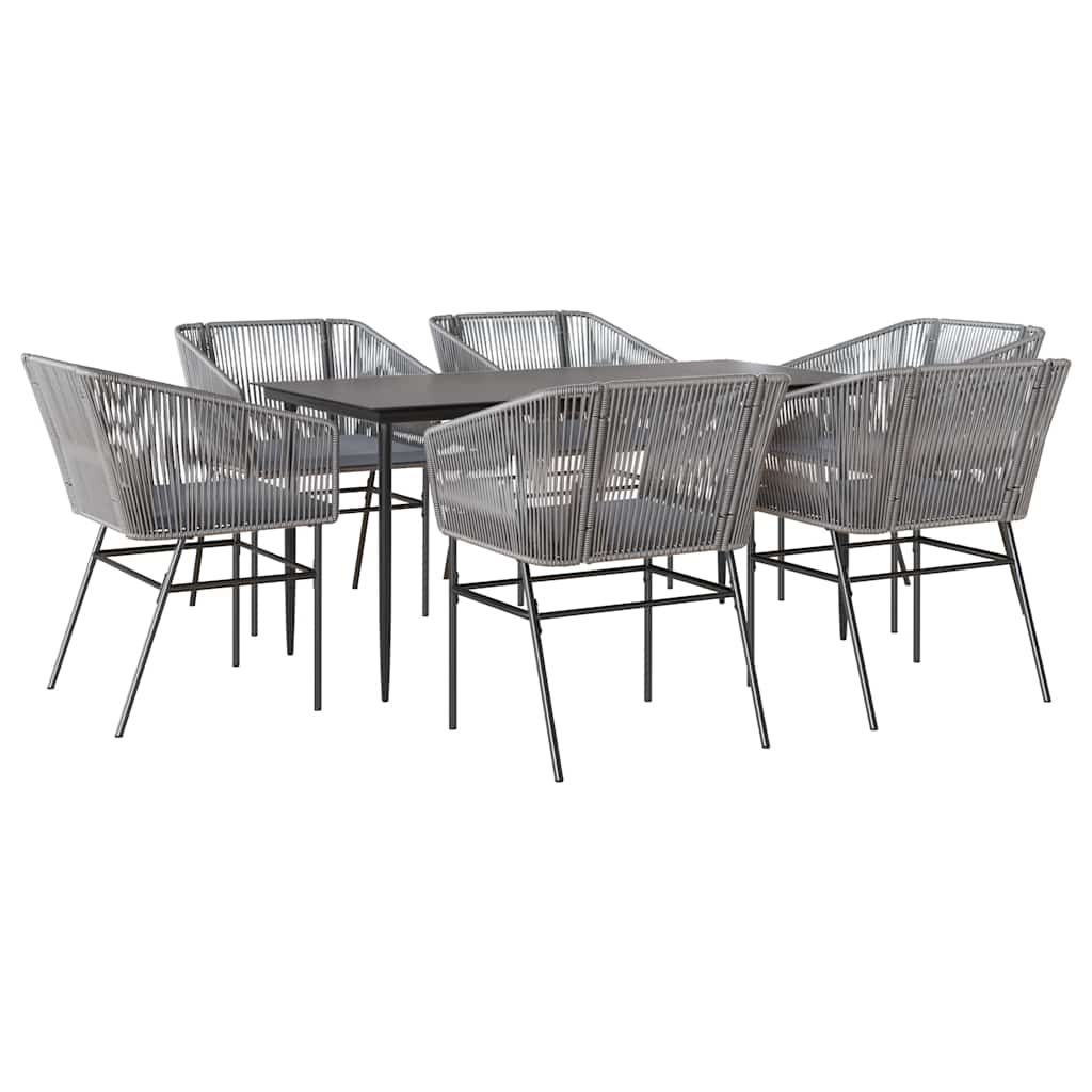 vidaXL 7 Piece Garden Dining Set with Cushions Grey Poly Rattan Glass
