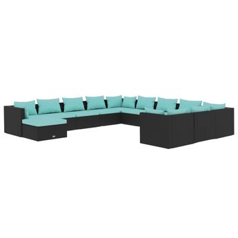 vidaXL 12 Piece Garden Lounge Set with Cushions Poly Rattan Black
